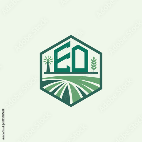 Modern Agricultural EO Logo Design. Letter EO Farm Logo and Field Icon for Eco-Friendly Branding. EO Sustainable Agriculture Emblem