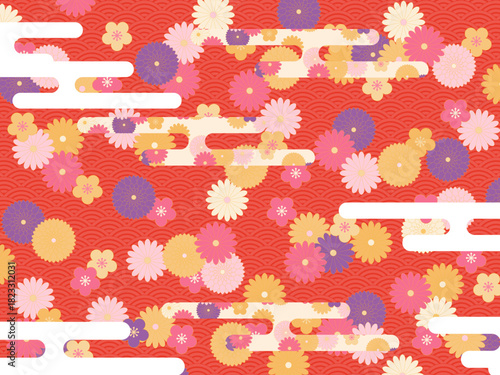 和風の花柄の背景素材
