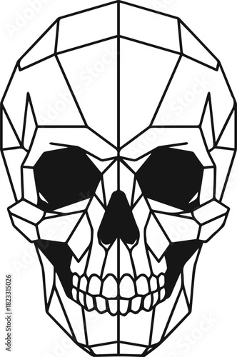 Striking geometric skull illustration featuring sharp lines and a contemporary polygonal design, symbolizing mortality, strength, and intellectual depth with artistic flair