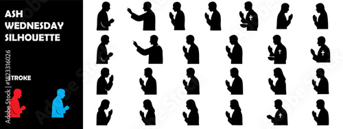 Ash Wednesday Silhouette Vector – Christian Lent Prayer Religious Ceremony Icons