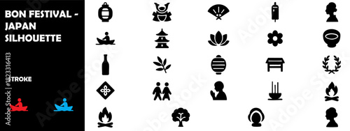 Bon Festival Japan Silhouette Vector – Obon Dance Celebration Buddhist Ancestral Ceremony Icons