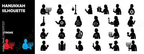 Hanukkah Jewish Festival Silhouette Vector – Menorah Candle Celebration Icons