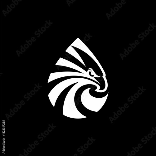 A modern, dynamic logo merging the aggressive profile of a hawk's head within a powerful, sweeping drop. Ideal for gaming or security.