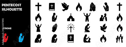 Pentecost Celebration Silhouette Vector Illustration – Christian Religious Festival Icon Set
