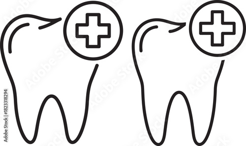Two tooth silhouettes with medical cross symbol