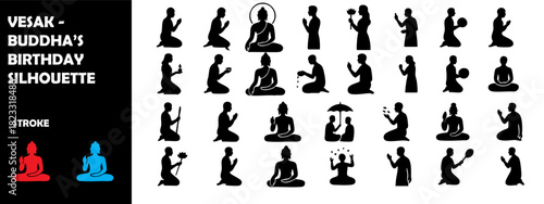 Vesak Buddha’s Birthday Silhouette Vector – Meditation, Temple Lantern, Buddhist Festival
