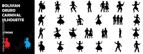 Oruro Carnival Bolivia Silhouette Vector – Folk Dance, Diablada Masks Cultural Parade