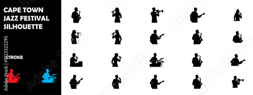 Cape Town Jazz Festival Silhouette Vector – Saxophone Music Event, Stage Performance Art