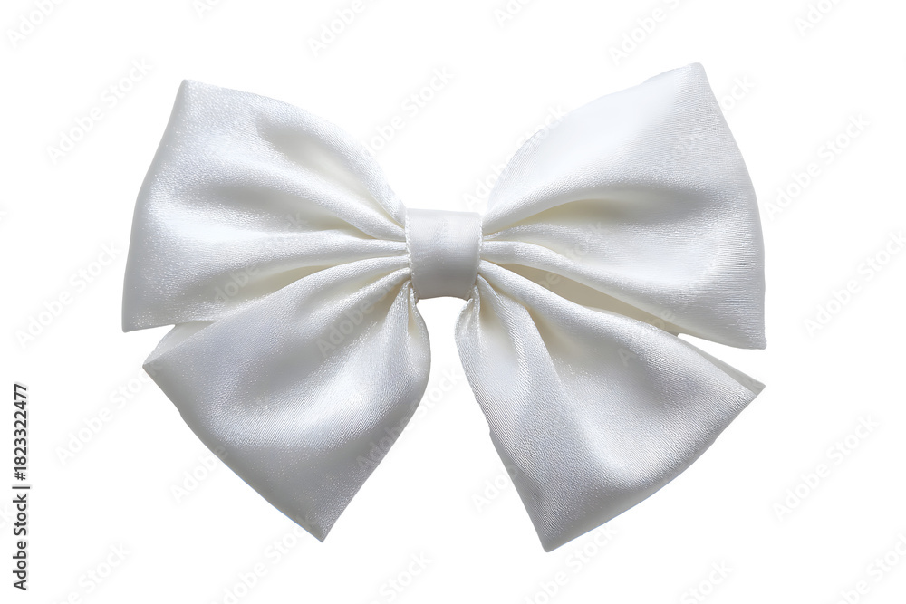 Naklejka premium Fashionable hair bow white color pattern design in beautiful color made out of satin fabric Isolated on cut out PNG or transparent background. Great hair accessory for girls and women.