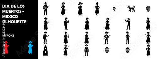 Día de los Muertos Mexico Silhouette Vector – Sugar Skull, Cemetery Tradition, Cultural Festival