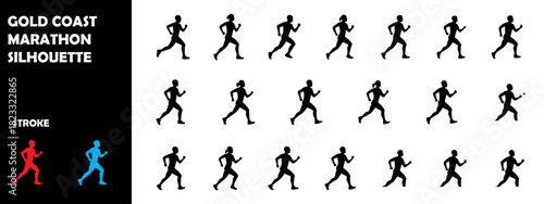 Gold Coast Marathon Silhouette Vector – Running Athletes, Race Competition, Australia Sports Event