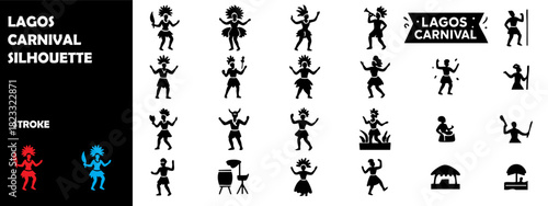 Lagos Carnival Nigeria Silhouette Vector – Parade Dancers, Costumes, African Celebration Art