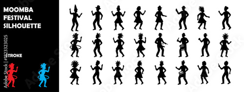 Moomba Festival Australia Silhouette Icon – Parade, Dance & Family Celebration Vector