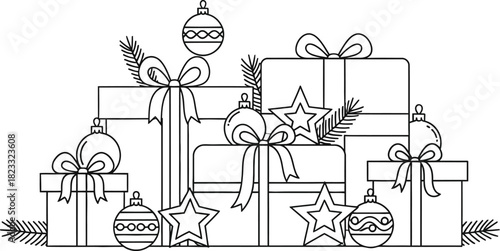 Christmas gifts presents ornaments stars bows holiday celebration winter xmas