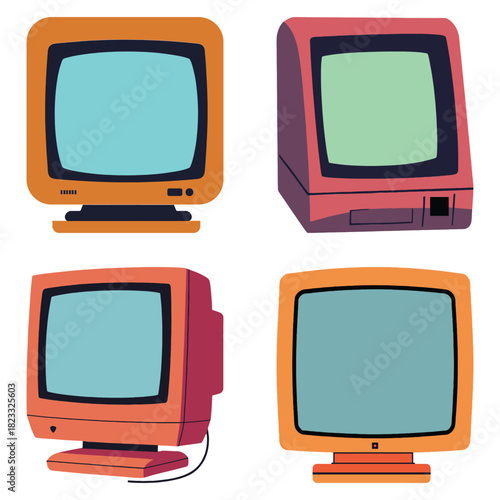 Collection of four retro computer monitors in vibrant colors