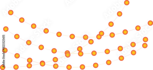 Abstract orange connected spheres network on white background