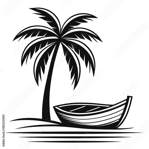 Palm tree and boat on shore