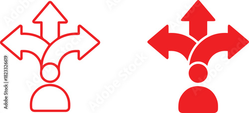 Human Figure with Directional Arrows Icon Symbolizing Choices Three-way arrow icon.