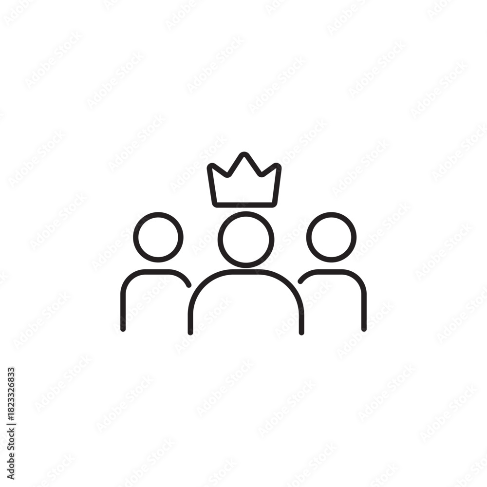 Obraz premium Minimal line icon showing a person with a crown, symbolizing leadership, authority, recognition, and achievement. Ideal for business success, leadership roles, awards, motivation, and team management 
