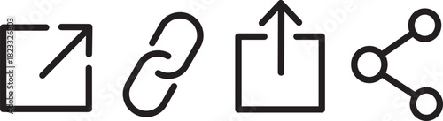 social media interface icon set in line style, share, message, thumb and save simple Link, share link, Love, speech bubble, paper plane, favorite sign collection,
