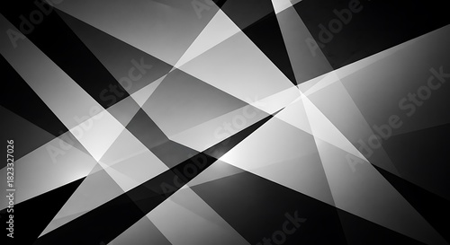 Monochrome geometric abstract background. overlapping sharp triangles and polygons create a dynamic, modern visual. ideal for tech, corporate, and design projects.