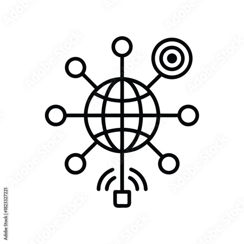 Global network connection icon with multiple nodes and data points