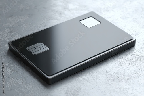 Elegant Dark Grey Credit Card with Metallic Chip and Contactless Symbol on Textured Concrete.