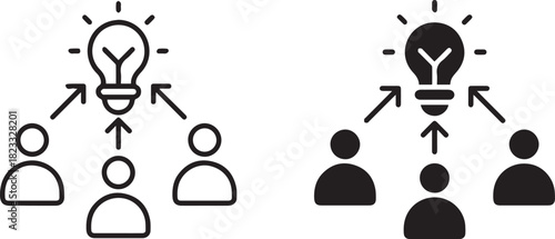 light bulb idea concept, Team brainstorming session vector icon, collaboration, problem solving icon of a group of people and icon of a light bulb,detailed vector illustration