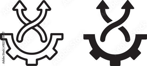 gears, arrows, mechanical symbols, abstract geometric shapes, technological icons, engineering design elements