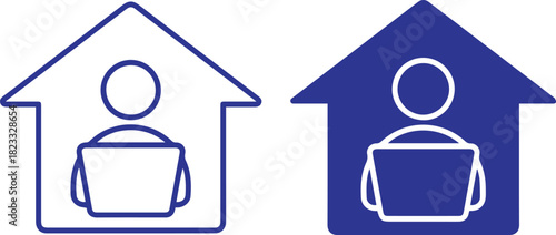 Person inside a house outline vector illustration Simple house icon with person  on white background home symbol