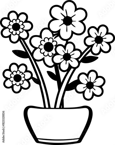 SVG vector illustration of artificial flowers.Happy Flower with Smiling Face and Leafy Base