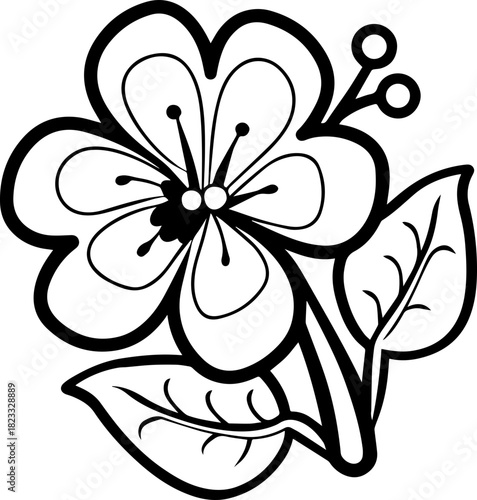 SVG vector illustration of artificial flowers.Black and White Flower Illustration with Leaves Design