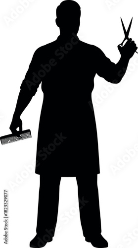 Barber or hairdresser silhouette holding scissors and comb
