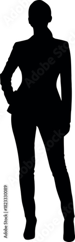 Confident business woman silhouette standing with hand on hip.