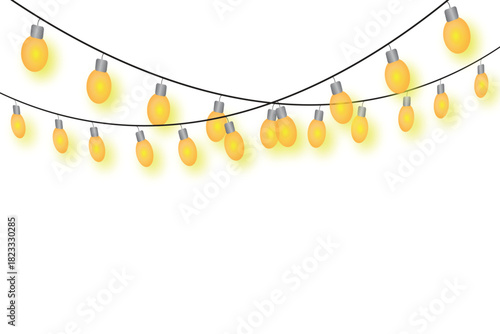 Soft yellow glowing string lights, festive decorative illustration.