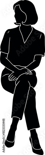 Sitting business woman silhouette looking sideways with crossed legs