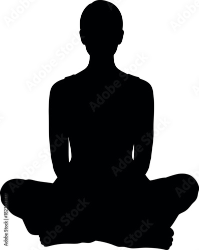 Person meditating in cross-legged pose, silhouette for peace.