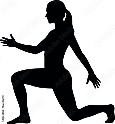 Female silhouette performing lunge exercise, workout posture