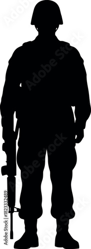 Military soldier silhouette holding rifle standing at attention