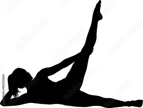 Woman silhouette performing leg lift exercise, fitness training