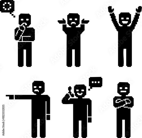 Pixelated Human Figures in Various Poses and Expressions for Communication and Concepts