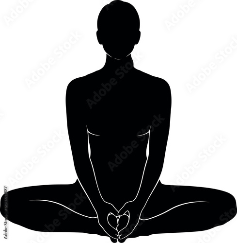 Meditative yoga silhouette with heart hands for peace and love