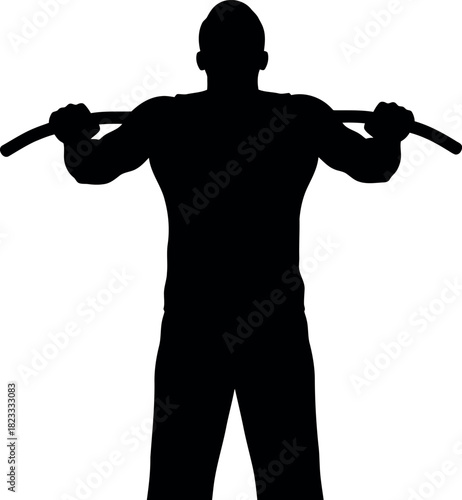 Man silhouette performing strength training with pull-up bar exercise