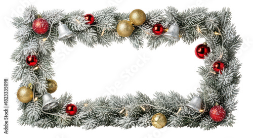 Christmas garland frame with ornament decoration isolated on transparent background