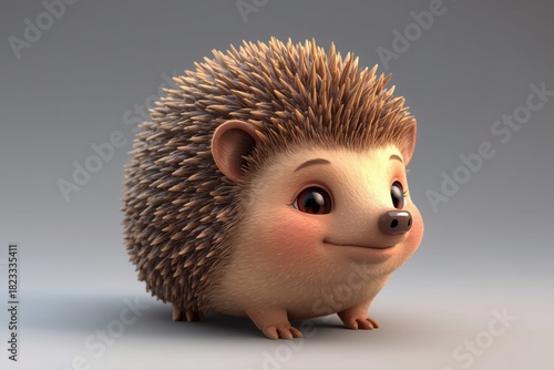 Cute cartoon hedgehog with smiling face and soft fur