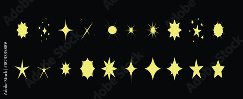 Collection of Twinkle stars icon. Sparkle star, Shine and twinkle star Isolated on black background. sparkle star, winkling stars. Shine icon, Clean star icon. isolated on black, vector illustration.