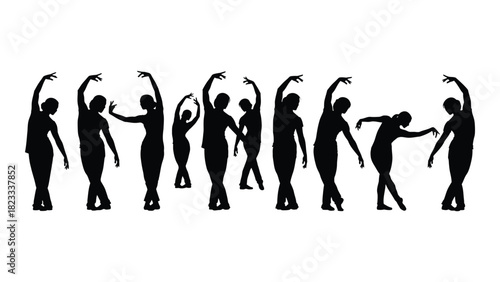 Graceful dancers silhouettes isolated on white background, Vector