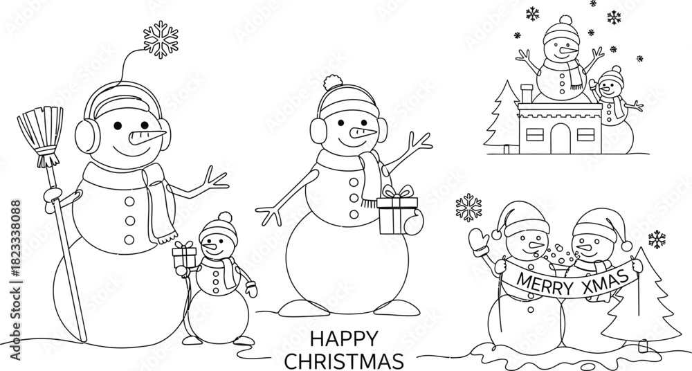 Fototapeta premium Snowman christmas winter holiday snow festive season xmas december celebration fun joy
