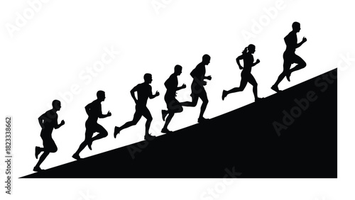 Uphill runners silhouette isolated on white background, Vector