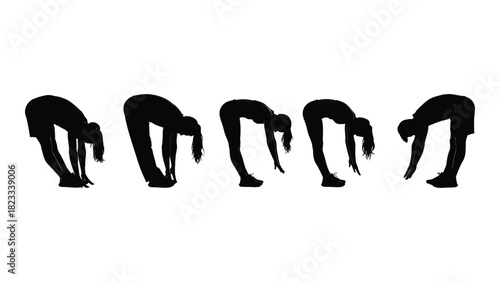 Forward bend exercise silhouettes isolated on white background, Vector